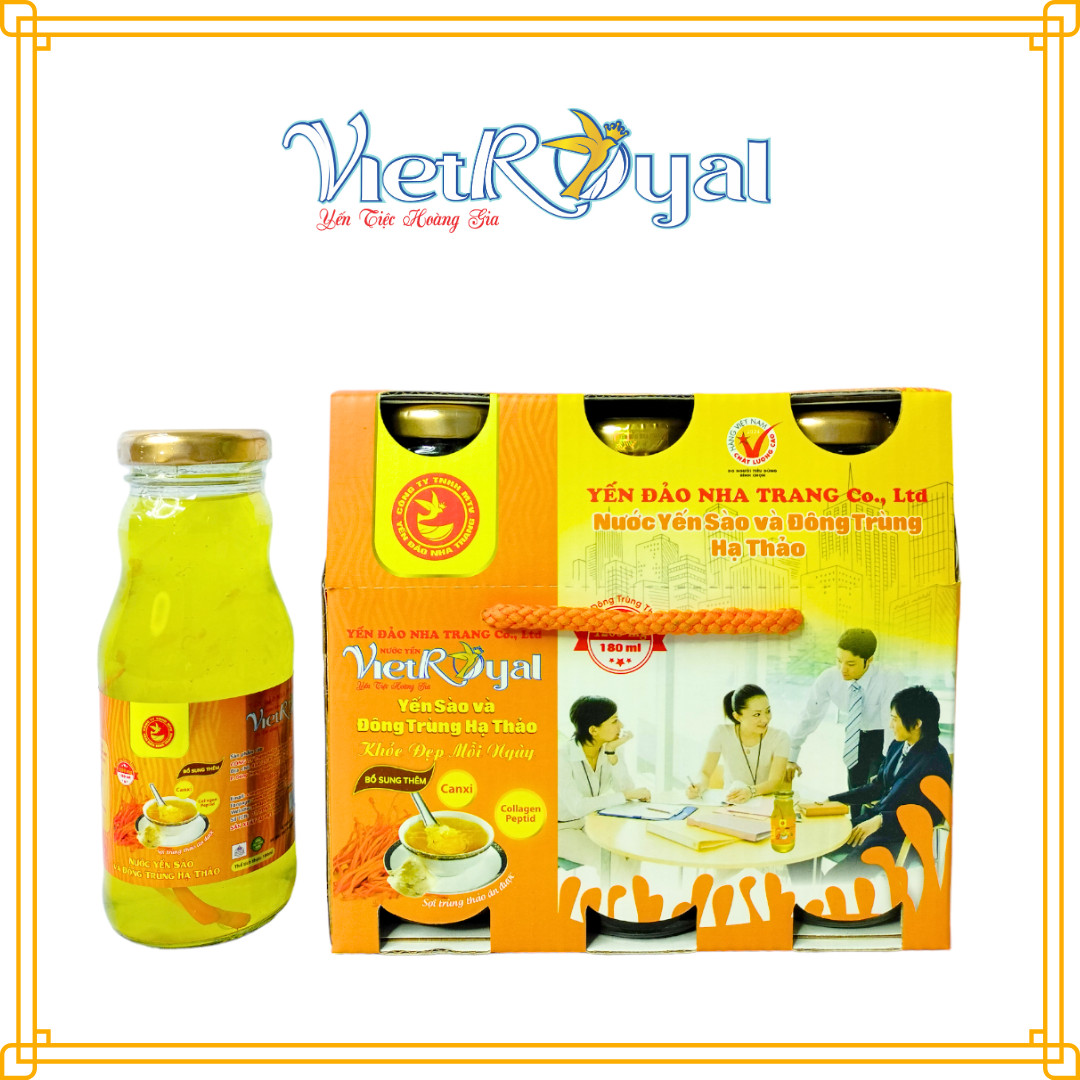 Lốc 6 chai Nước yến Vietroyal yến sào đông trùng hạ thảo chai 180ml