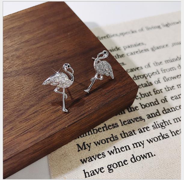 Bông tai nữ bạc 925 hình con cò đính pha lê-bt50