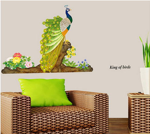Decal dán tường chim công có keo sẵn PK90