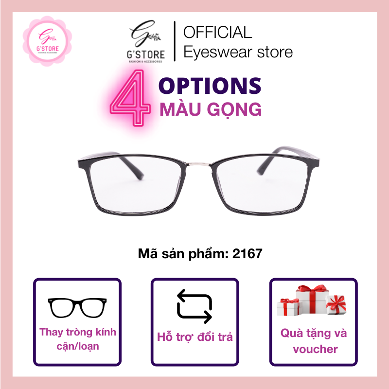 Gọng Kính Cận Mắt Vuông Thời Trang Nam Nữ [G'Store] Kính Cận Nhựa Dẻo Form Nhỏ Siêu Xinh 2167