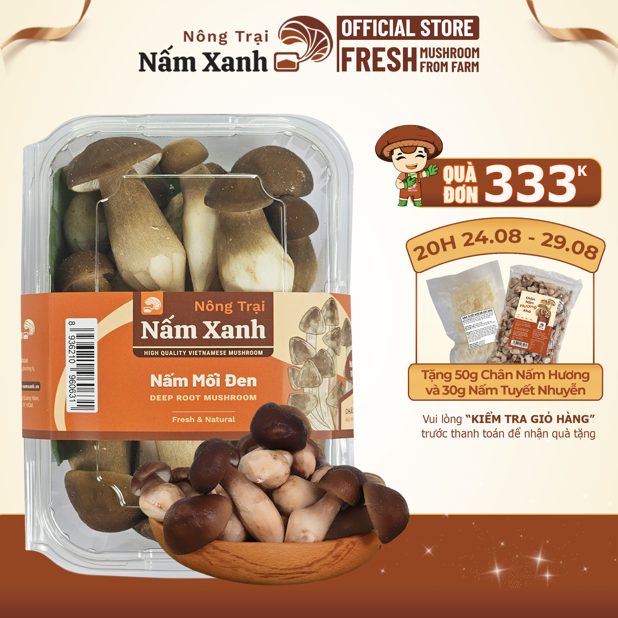 Nấm mối đen tươi ngon ngọt loại 1 đã gọt sạch gốc - nông trại nấm xanh