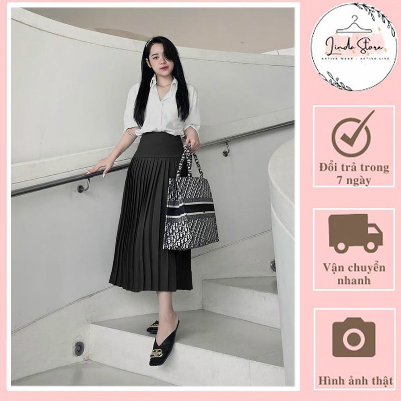 Chân váy midi xếp ly dáng dài cạp to - chân váy nữ xếp ly bản cạp rộng cao phong cách công sở