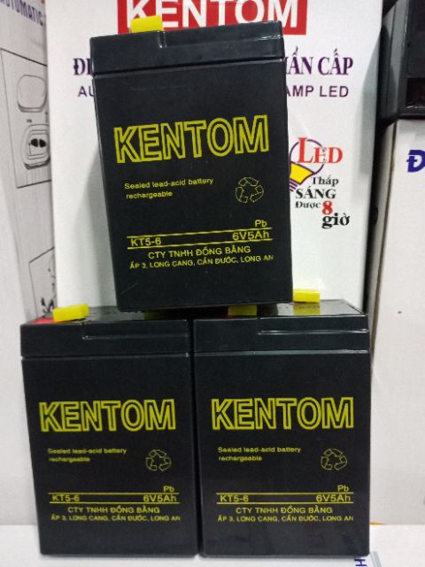 Bình ắc quy khô gắn quạt sạc, đèn sạc 6v 5a kentom