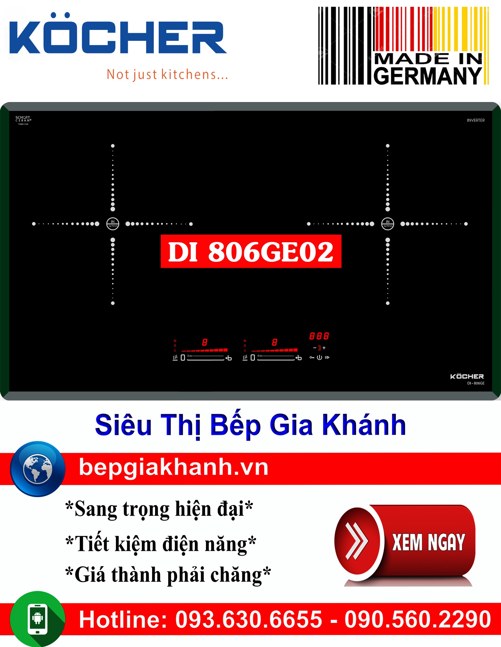 [HCM]Bếp từ đôi Kocher DI 806GE02 nhập khẩu Đức bếp từ bếp điện từ bếp từ đôi bếp điện từ đôi bếp từ giá rẻ bếp điện từ giá rẻ bếp từ đơn bep tu don bep tu