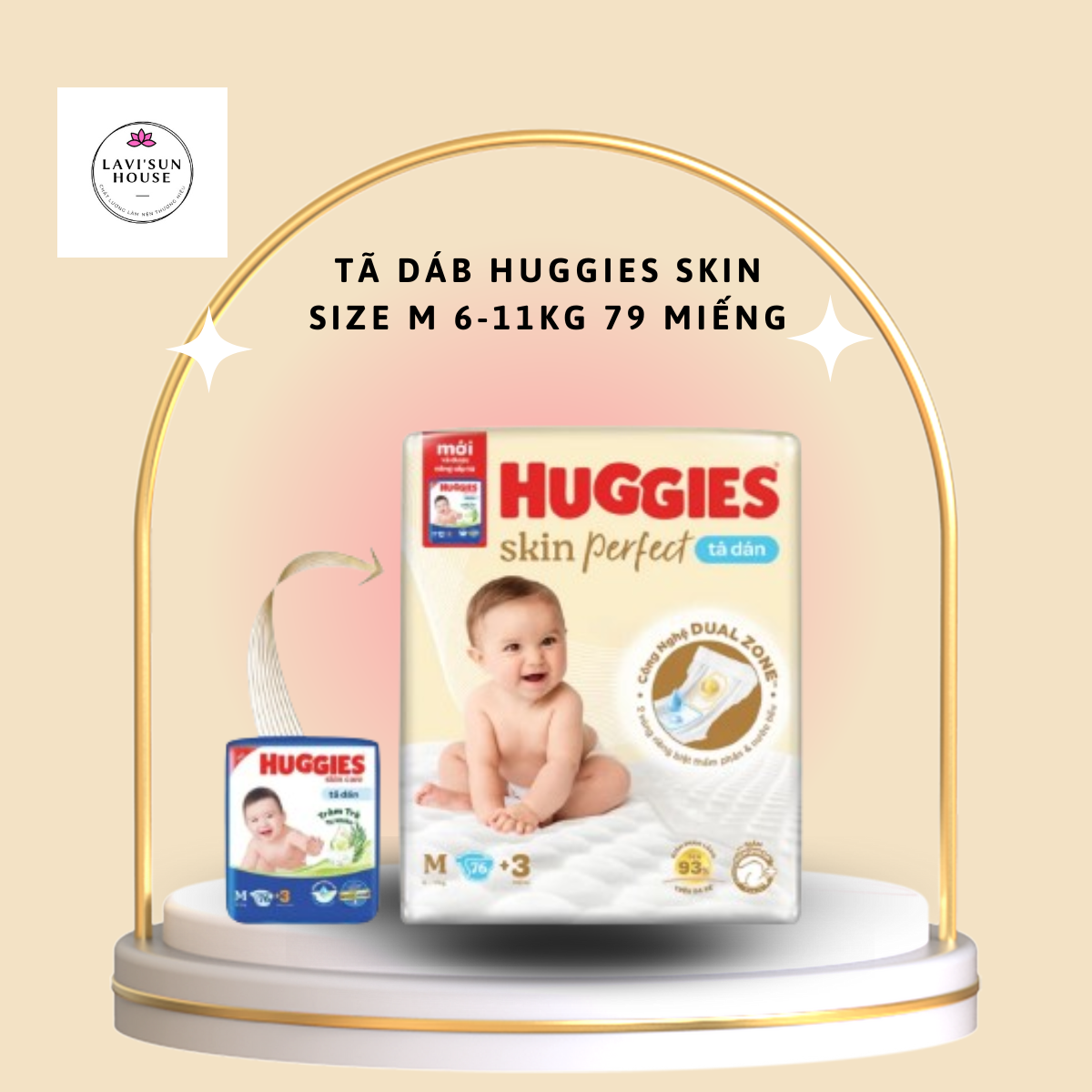 [Thêm 3 miếng MẪU MỚI] Tã bĩm dán Huggies Skin Perfect size M76 tặng thêm 3 miếng cho bé 6-11kg mẫu mới nhất