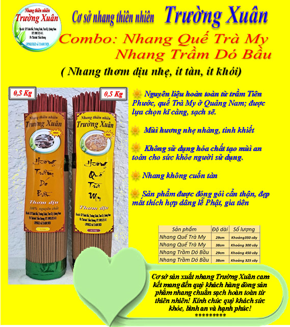 Combo: nhang trầm dó bầu & nhang thơm quế trà my_nhang sạch thơm dịu nhẹ