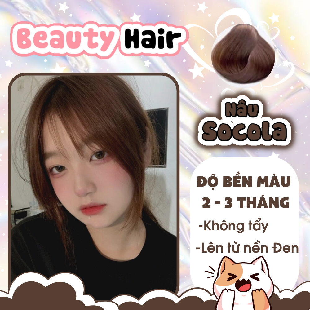 Thuốc nhuộm tóc, thuốc nhuộm tóc nâu socola, chocolate,không tẩy, tặng kèm oxy trợ dưỡng và bao tay- Beautifull Hair