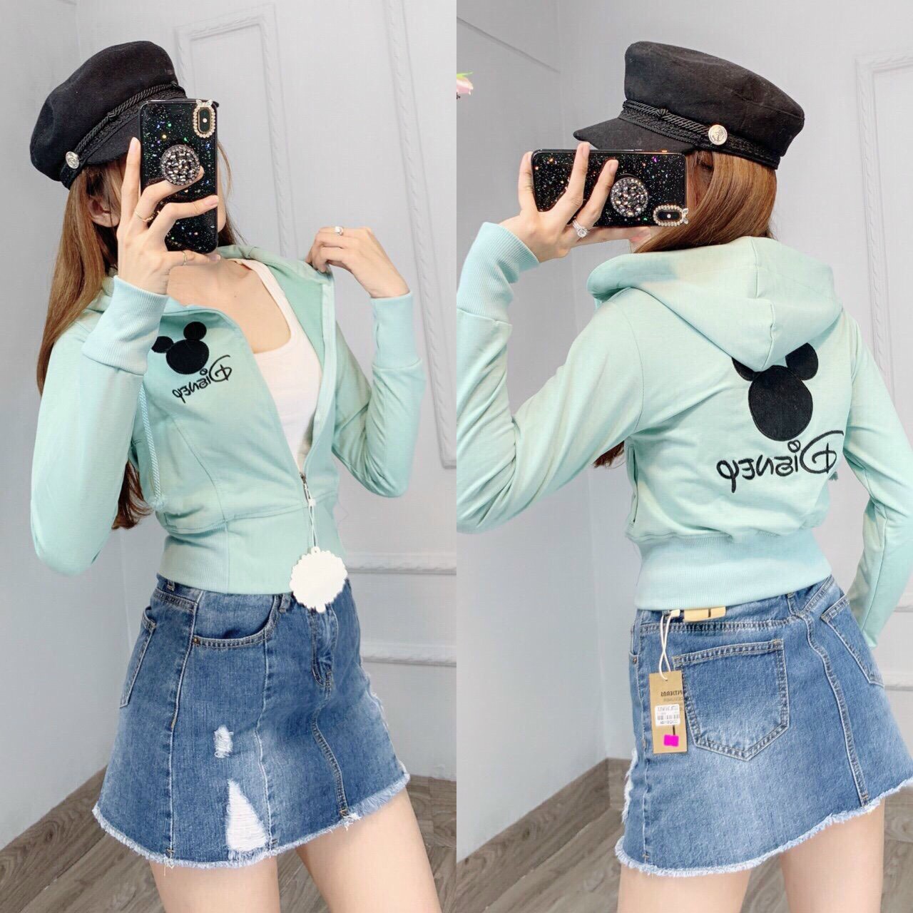 ÁO KHOÁC CROPTOP NỮ THUN DA CÁ IN HÌNH CHUỘT DISNEY CHỐNG NẮNG TẢN NHIỆT SIÊU MÁT