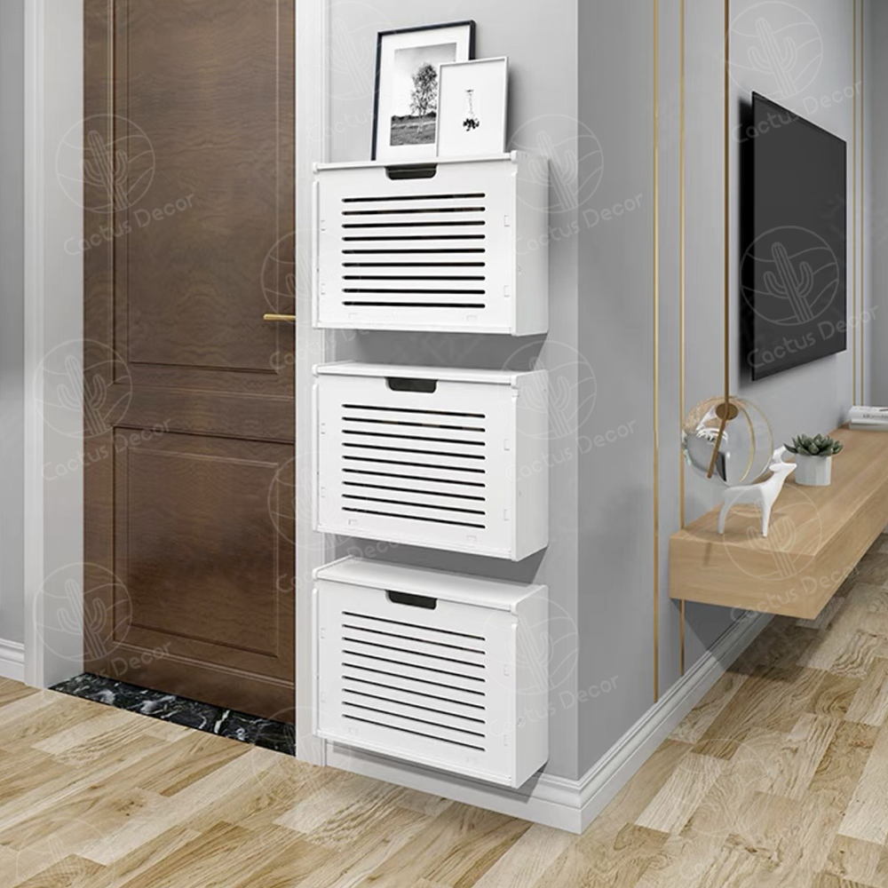 Tủ giày treo tường, tủ giày dép, tủ decor, tủ giày cánh lật cửa sọc chất liệu gỗ nhựa cao cấp, chống mốc tuyệt đối