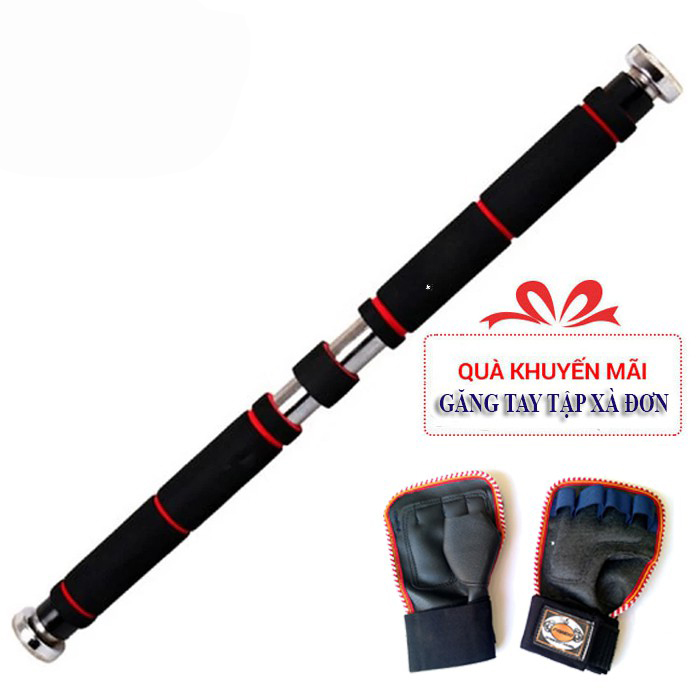 Xà đơn treo tường gắn cửa kt 84-130cm không cần bắt vít chịu lực 200kg + tặng găng tay tập xà