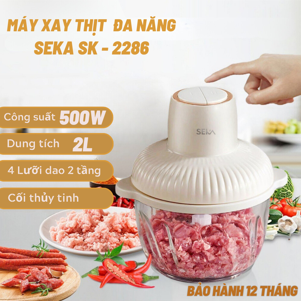 Máy xay thịt đa năng seka công suất 500w dung tích 2l, cối thủy tinh, xay thịt, xay tỏi ớt, rau củ bảo hành 12 tháng