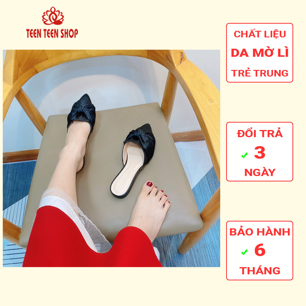 Dép sục nữ mũi nhọn nơ xoắn đế bệt đi êm chân, Giày sục nữ nơ lụa kiểu mới.