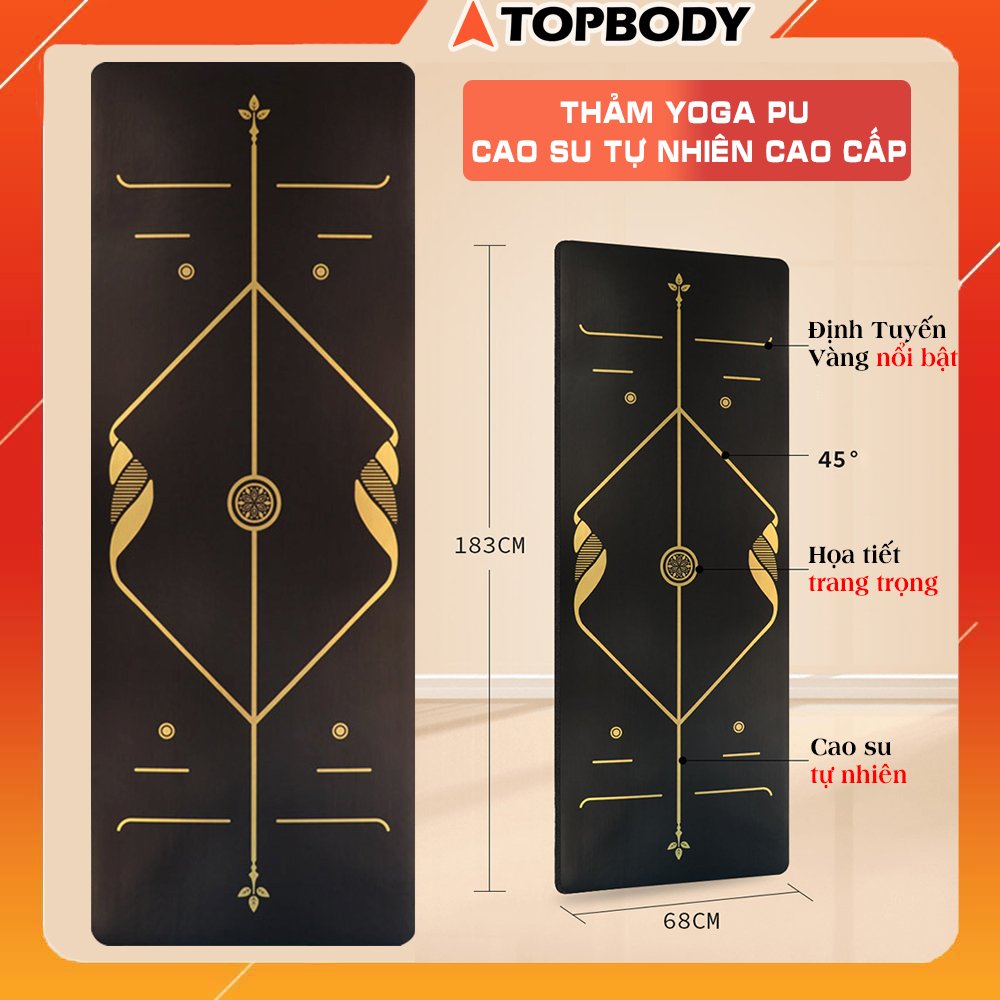 Thảm tập yoga PU cao cấp định tuyến vàng nổi bật TOPBODY