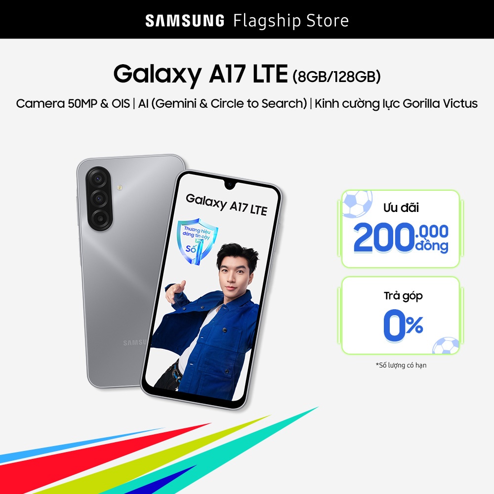 [SIÊU SALE GIỮA NĂM 20H 5-8.6] Điện Thoại Samsung Galaxy A17 (8/128GB), Kính Cường Lực Gorilla Victus, Camera 50MP  IOS, AI Gemini