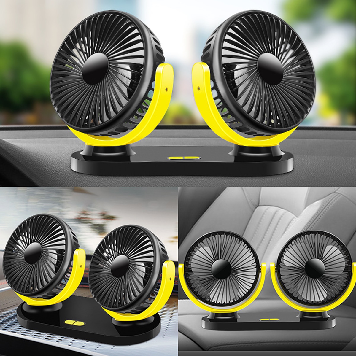 Xoay 360 độ - quạt đôi mini, quạt ô tô, quạt xe tải, quạt văn phòng abs cao cấp dùng trong xe hơi, văn phòng bằng usb xoay 360 độ