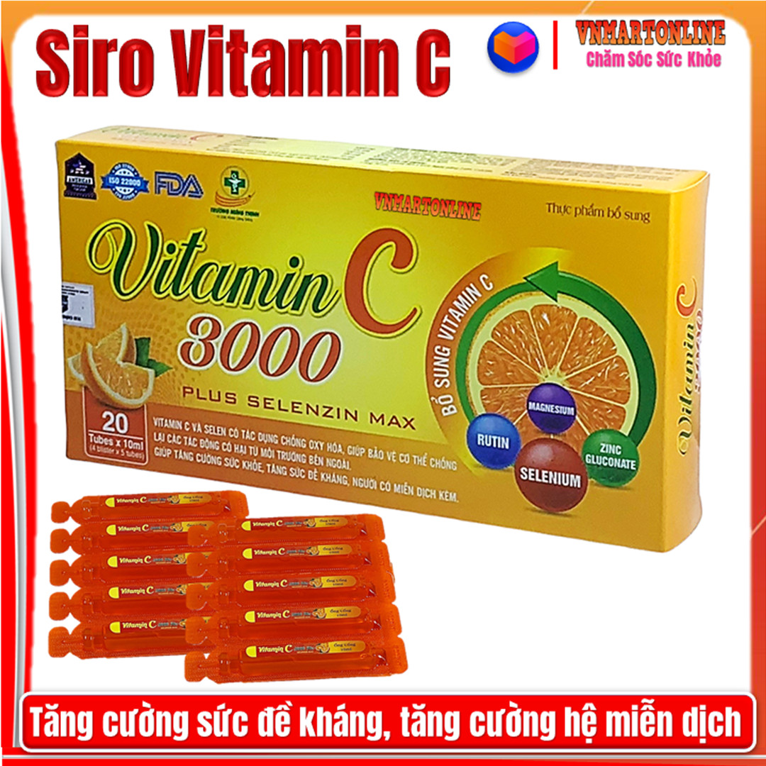 Siro vitamin c 3000 - giúp tăng sức đề kháng, hỗ trợ thải độc, tăng cường miễn dịch, phòng ngừa bệnh tật - vnmart online