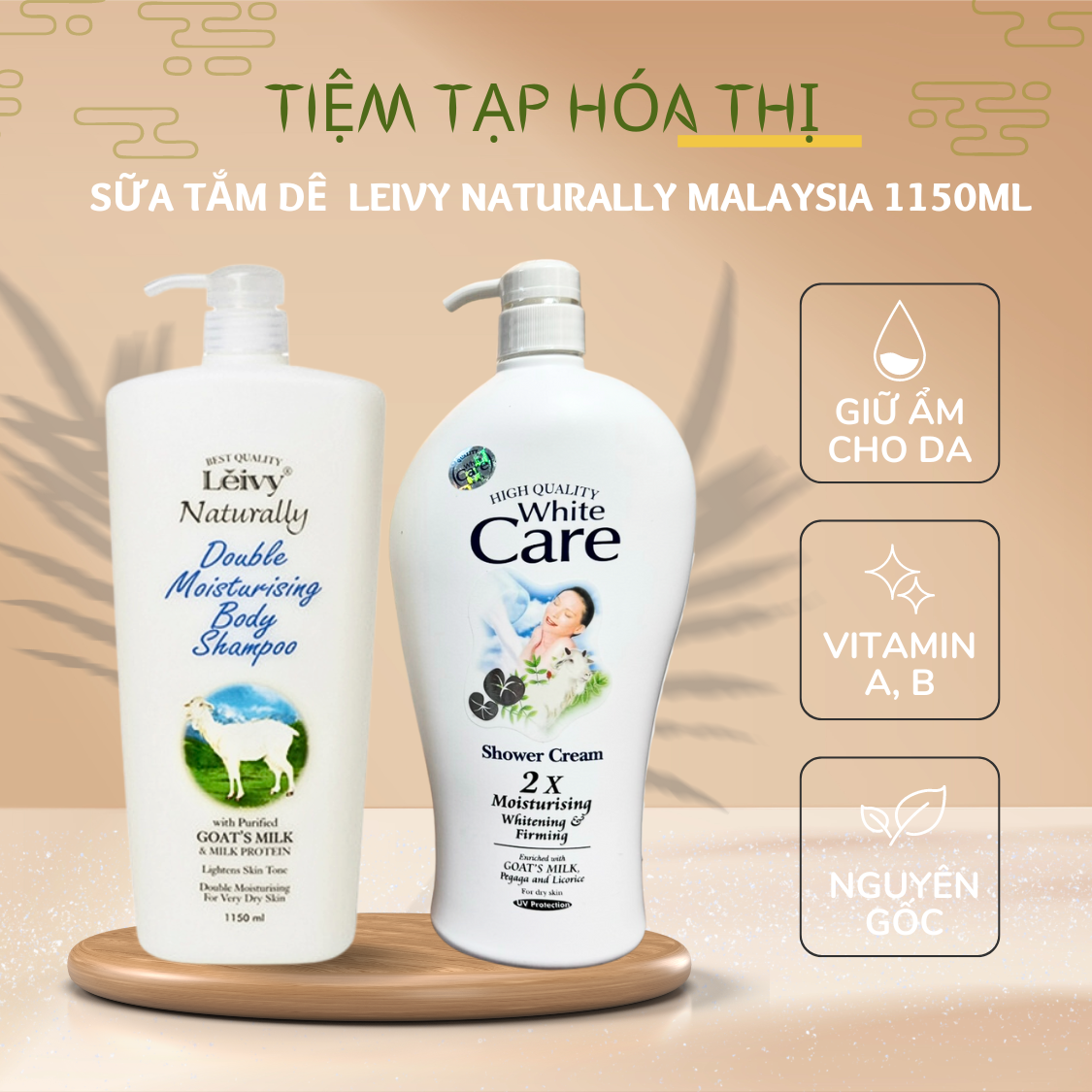 Sữa Tắm Dê Dưỡng Trắng Da Leivy Naturally Malaysia Chai 1150ml Dưỡng Body Thái Lan