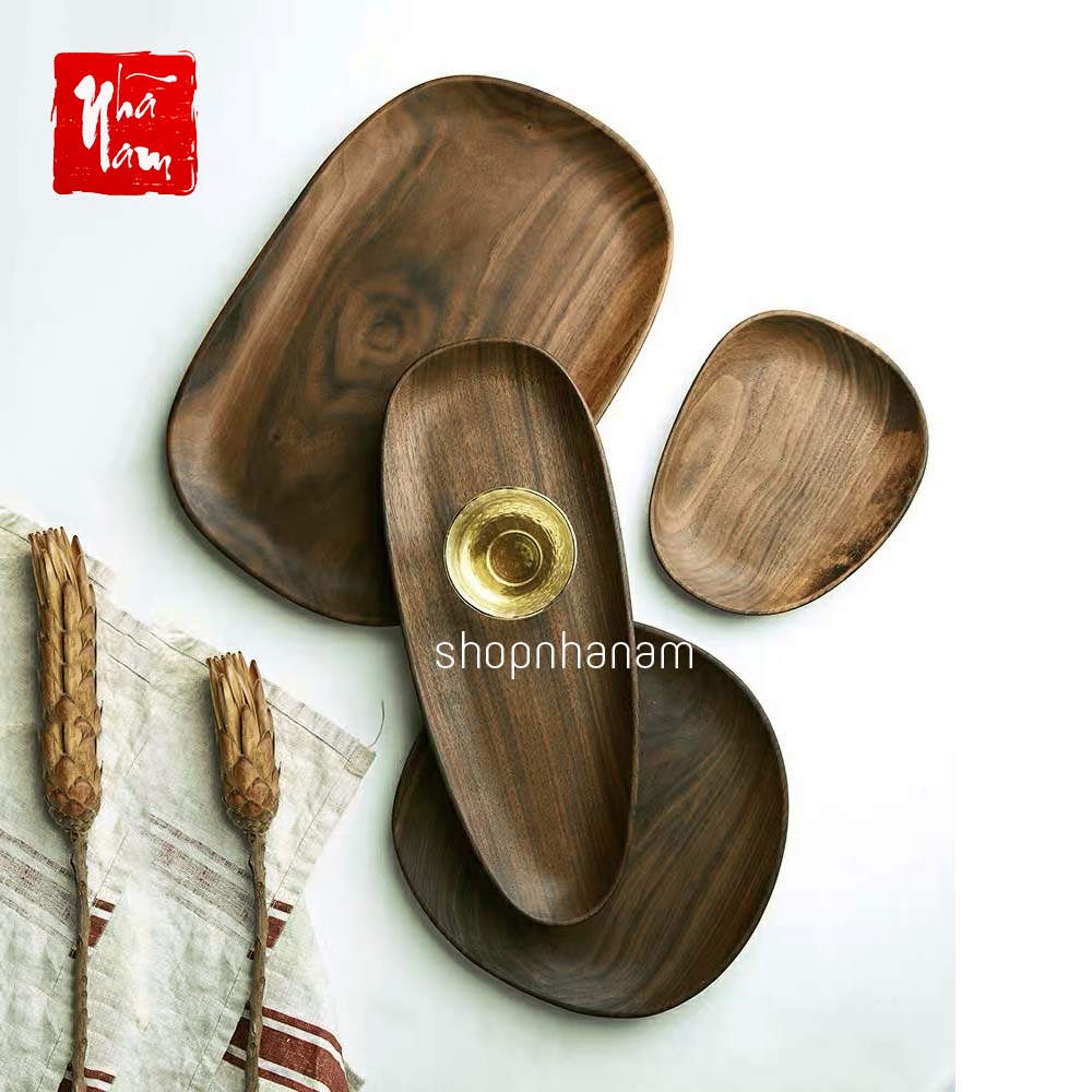 Đĩa gỗ óc chó màu nâu, Gỗ Óc chó nhập khẩu phong cách Nhật Bản dáng Dài - Phong Thủy Nhã Nam