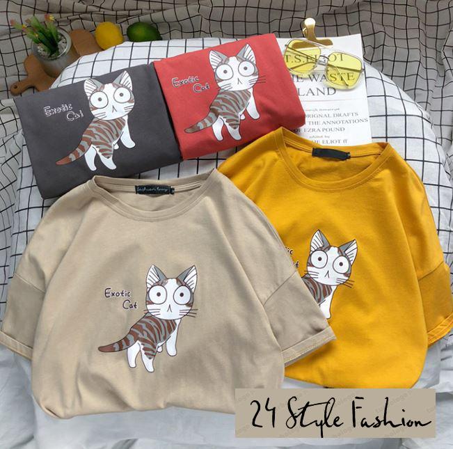 Áo thun form rộng tay lỡ unisex exotic cat freesize 50 - 70kg ml003