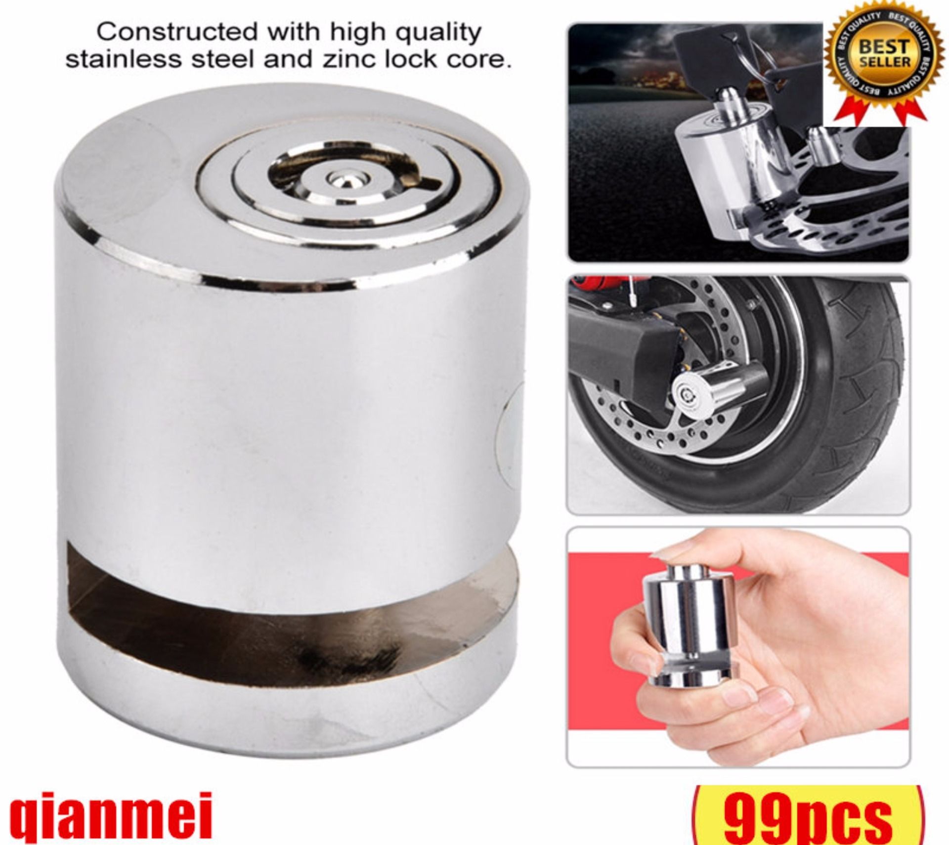 Khóa đĩa xe máy inox hình trụ nguyên khối, ổ khoá đĩa xe tay ga chống thấm nước, khoá phanh đĩa bỏ túi nhỏ gọn