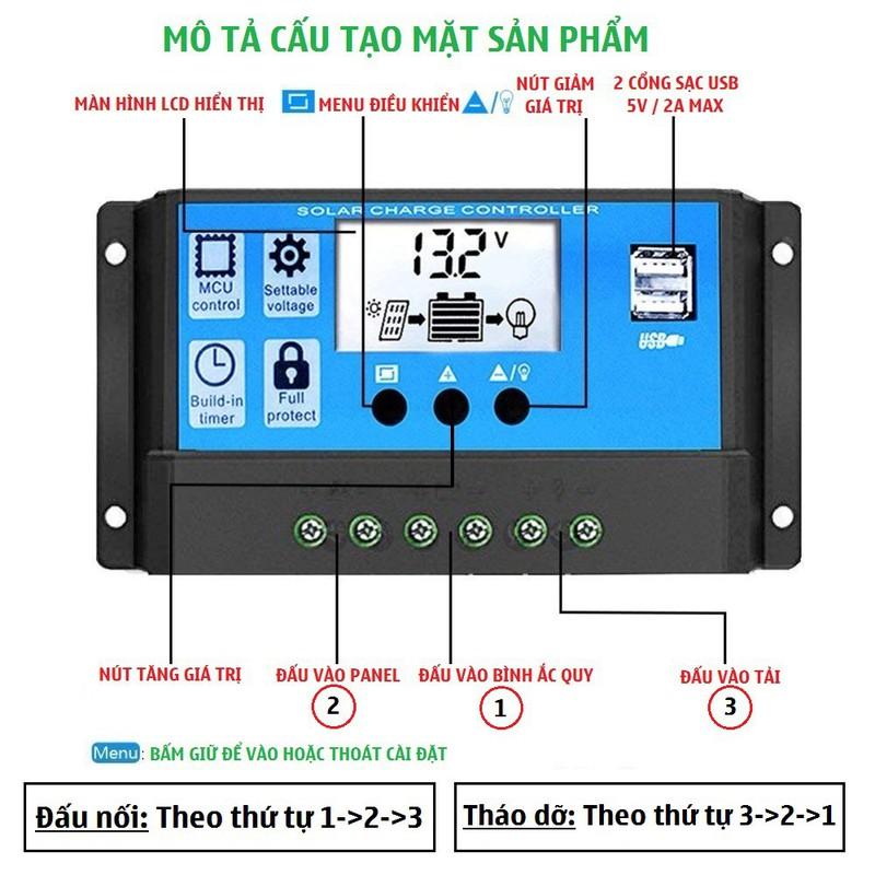 Điều khiển sạc pin năng lượng mặt trời 12V/24V-30A 10A công suất 12V(360W 120W)/24V(720W240W)