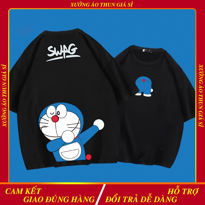 Áo phông nữ tay lỡ form rộng in hình Doraemon vải cotton 100% thoáng mát.