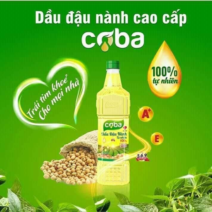 Dầu đậu nành COBA chai 1 lít 100% đỗ tương nguyên chất
