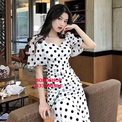 Đầm bi tay phồng lena