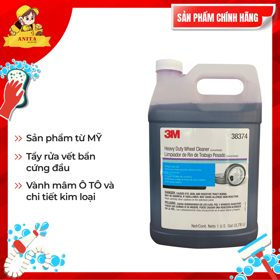 Dung dịch vệ sinh vết bẩn mạnh gấp 3 lần - 3M nhập khẩu. Vệ sinh mâm xe, tẩy rửa vết bẩn cứng đầu, vệ sinh vành xe ô tô, làm sạch và sáng các chi tiết crome, kim loại