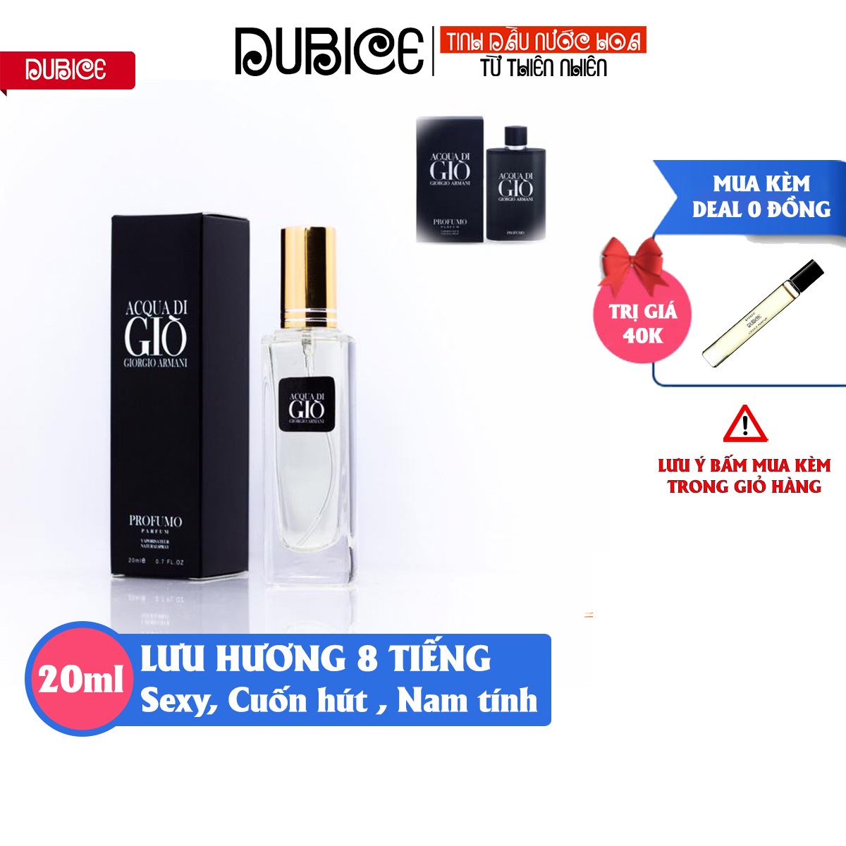 [Lưu hương 8 tiếng] Nước hoa nam 5D 20ml Aqua di Giò chiết mini hàng cao cấp thơm lâu