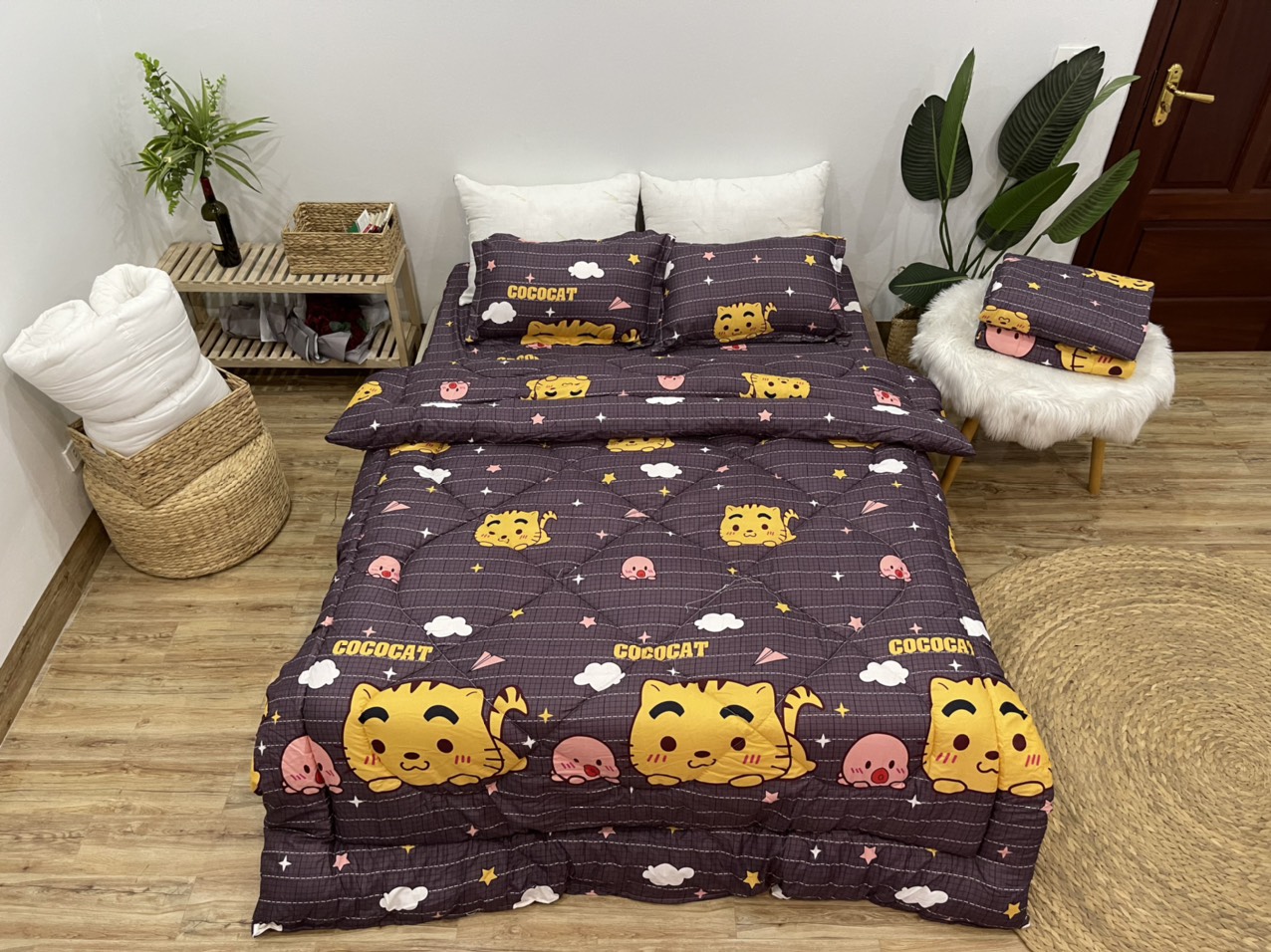 Bộ chăn ga gối chần phao 5 món hổ con