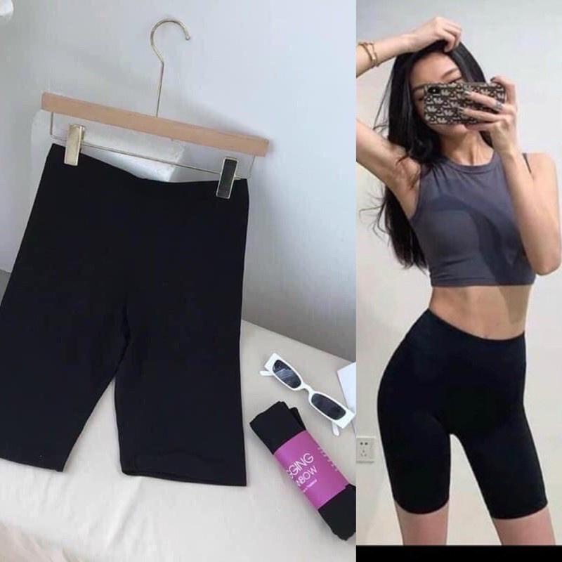 Quần legging nữ ngắn, quần legging ngố lừng nữ đen trơn siêu tôn dáng form nhỏ < 45kg