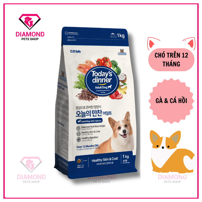 Thức ăn hạt today's dinner adult dog dành cho chó trưởng thành túi 1kg