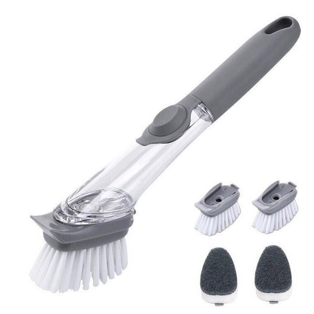 [HCM]Dụng Cụ Cọ Rửa Chén Bát Có Tay Cầm Và Ống Đựng Xà Phòng Chổi cọ rửa đa năng kèm bình xịt nước tiện lợiđa năng