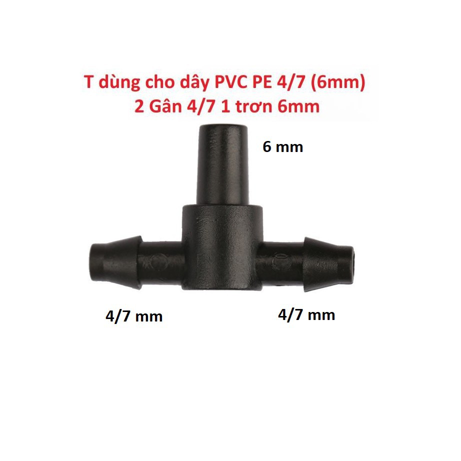 Bộ 20 Tê chia 2 đầu gân cho ống Φ4/7 (6 mm), 1 đầu trơn Φ6mm
