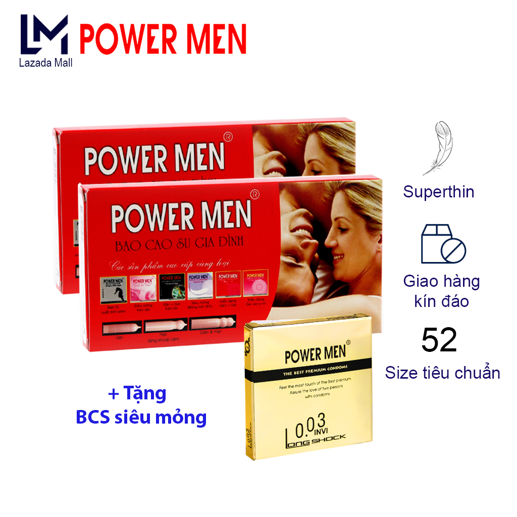 Bao cao su POWERMEN Gia đình 24 chiếc - Bao cao su Power Men dùng cho gia đình + TẶNG 1 Hộp 3 chiếc Bcs Powermen Điệp viên tàng hình 0.03  kéo dài