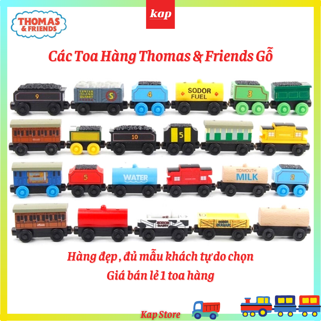 (không kèm đường ray)Các Toa Chỡ Hàng Của Xe Thomas and Friends Gỗ, Chơi Được Trên Đường Ray Gỗ