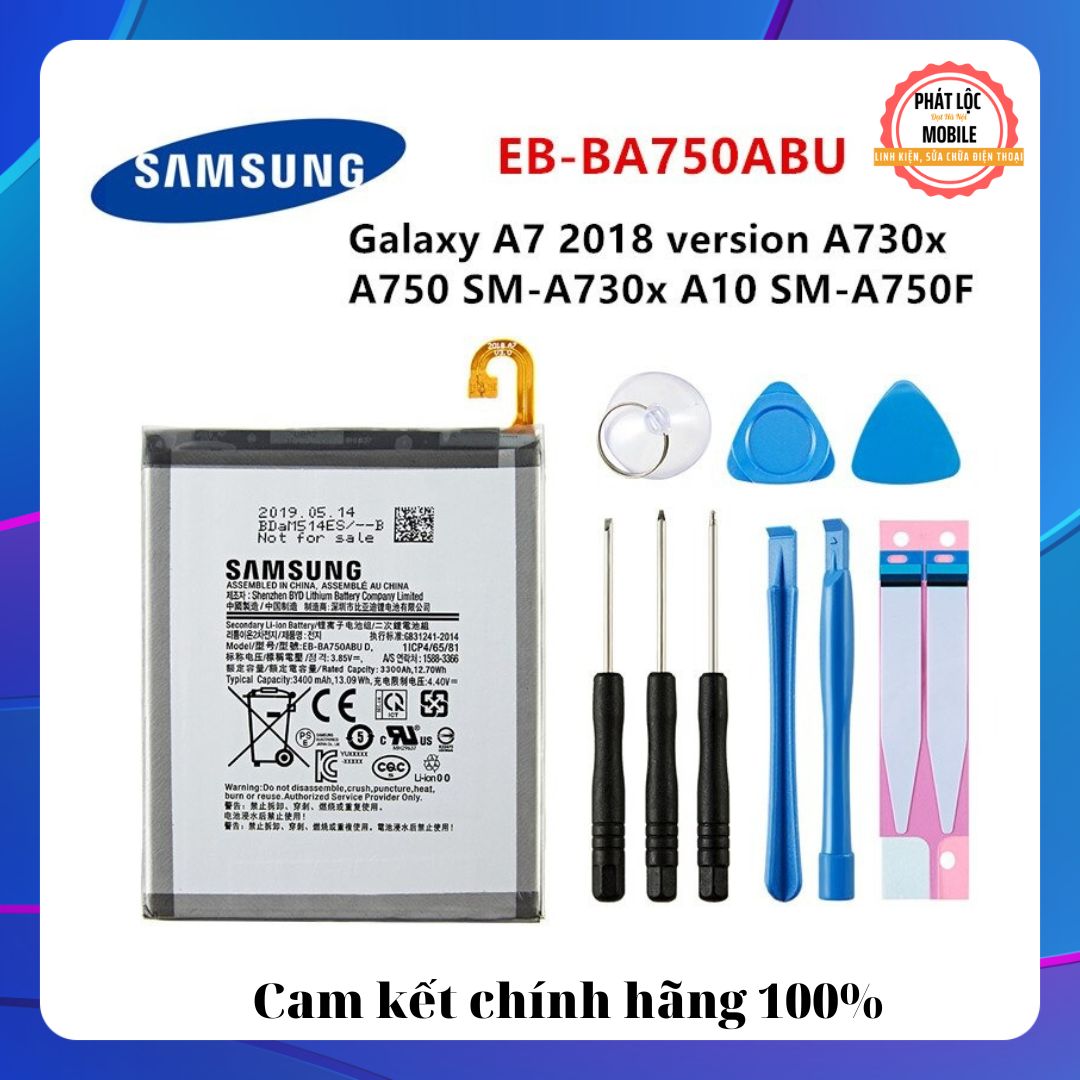 Pin Samsung A10/ A750 zin chính hãng Samsung sản xuất, Dung lượng 3300mAh, Bảo hành 3 tháng, Tặng kèm bộ tua vít mở máy