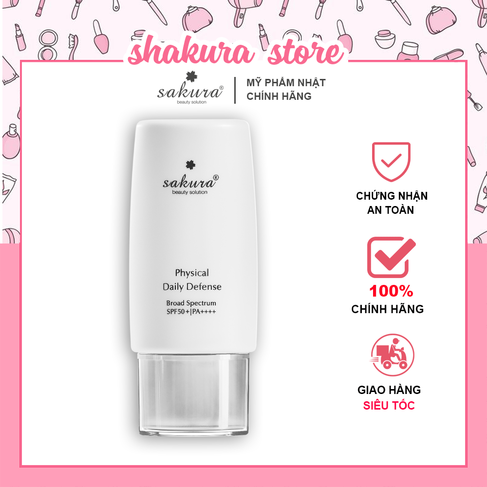[MỸ PHẨM SAKURA CHÍNH HÃNG]Nhũ tương chống nắng vật lý Sakura Physical Daily Defense - Chỉ số chống nắng SPF50+ PA++++ - Chống nắng dành cho da nhạy cảm, da dầu mụn - Chống nắng nhẹ, thoáng cho da, không lên tông - Hộp 60gr