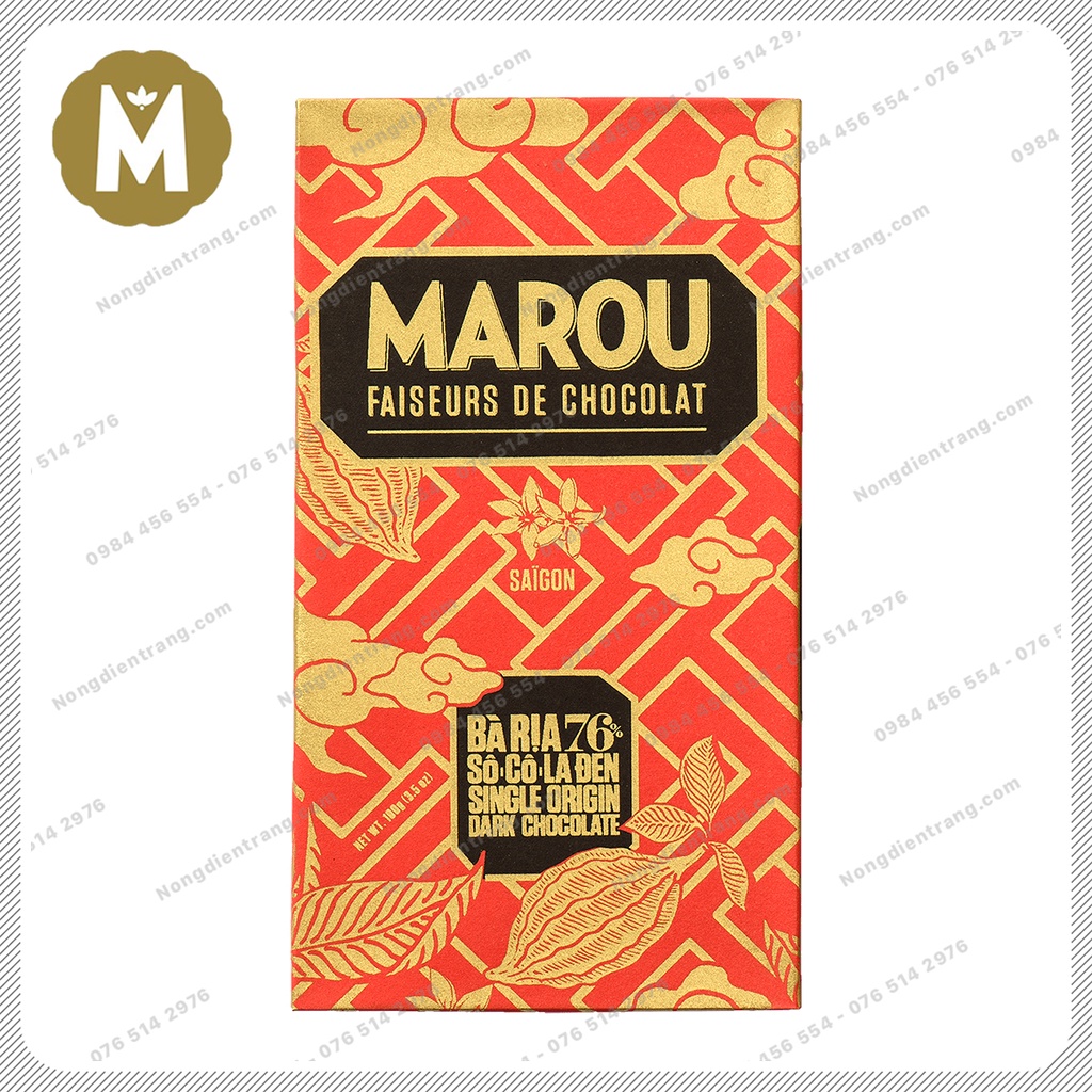 Marou Chocolate Ba Ria 76% Socola Đen - Thanh 24g