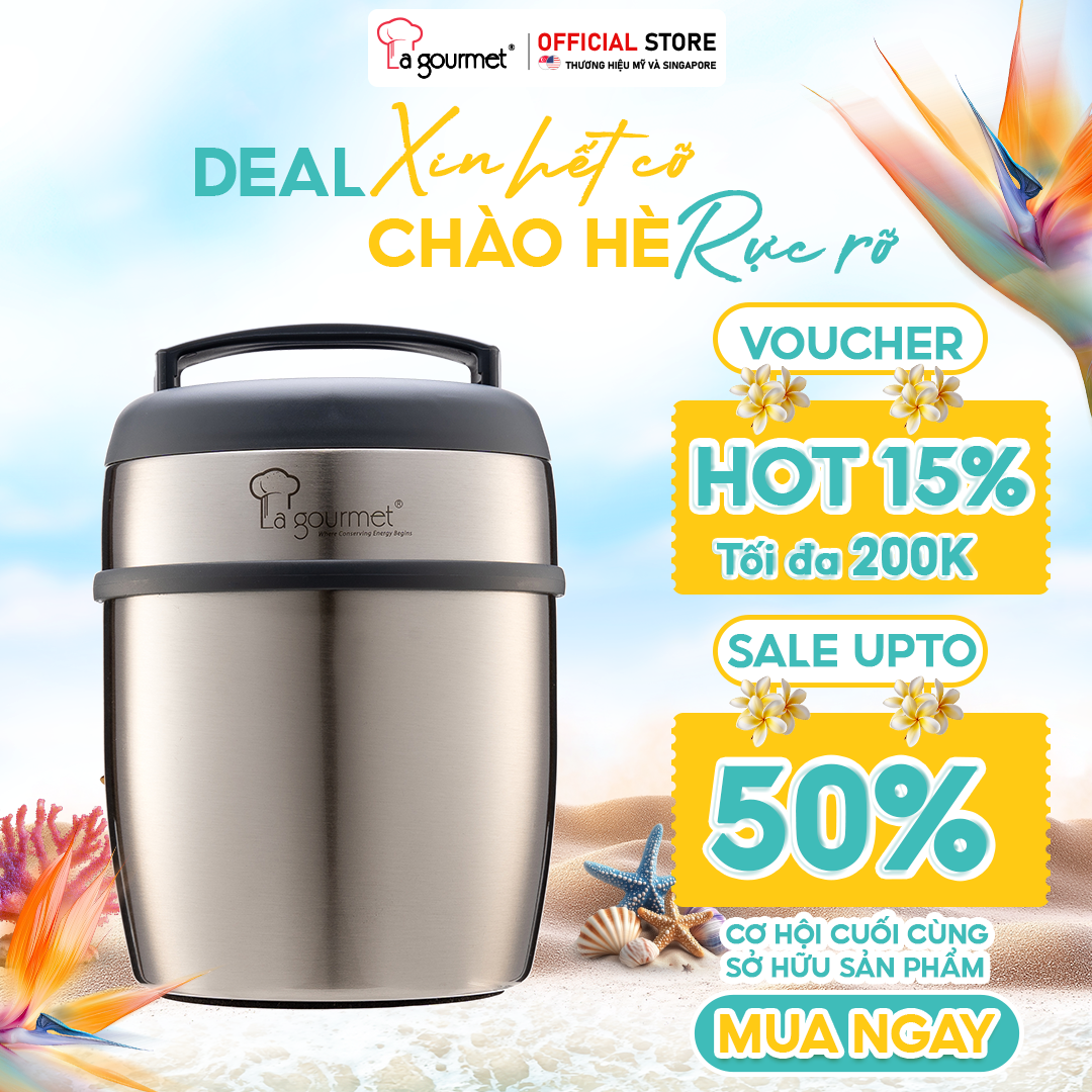 Camen đựng cơm giữ nhiệt 6-8h, Lạnh 12h, La gourmet Sakura  1,5L (Bạc) Inox 304 cao cấp chính hãng,bảo hành 5 năm-408884