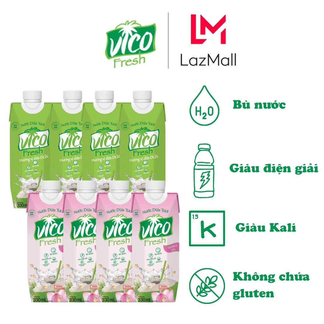 Thùng 8 hộp nước dừa vico fresh 330ml -