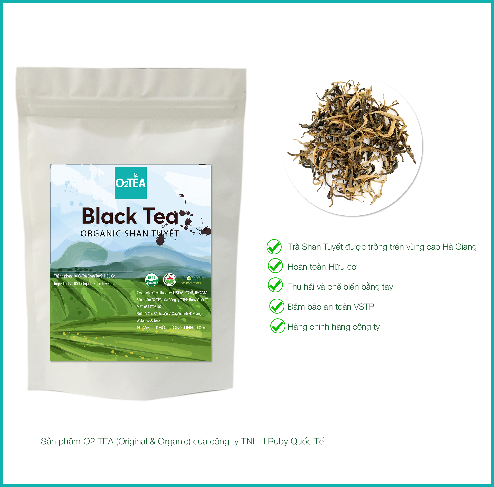 Hồng Trà Shan Tuyết 100g - Trà Shan Tuyết Cổ Thụ Hữu Cơ O2 TEA (Black Tea)