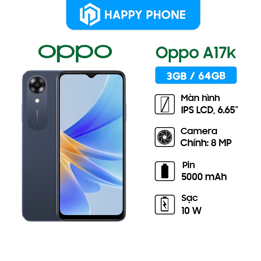 Điện thoại OPPO A17K - Hàng Chính Hãng, Bảo hành 12 tháng, Mới 100%