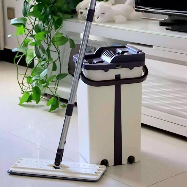 (TẶNG MÓC DÁN TƯỜNG 3D) BỘ CÂY LAU NHÀ TỰ VẮT PHẲNG THÔNG MINH 360