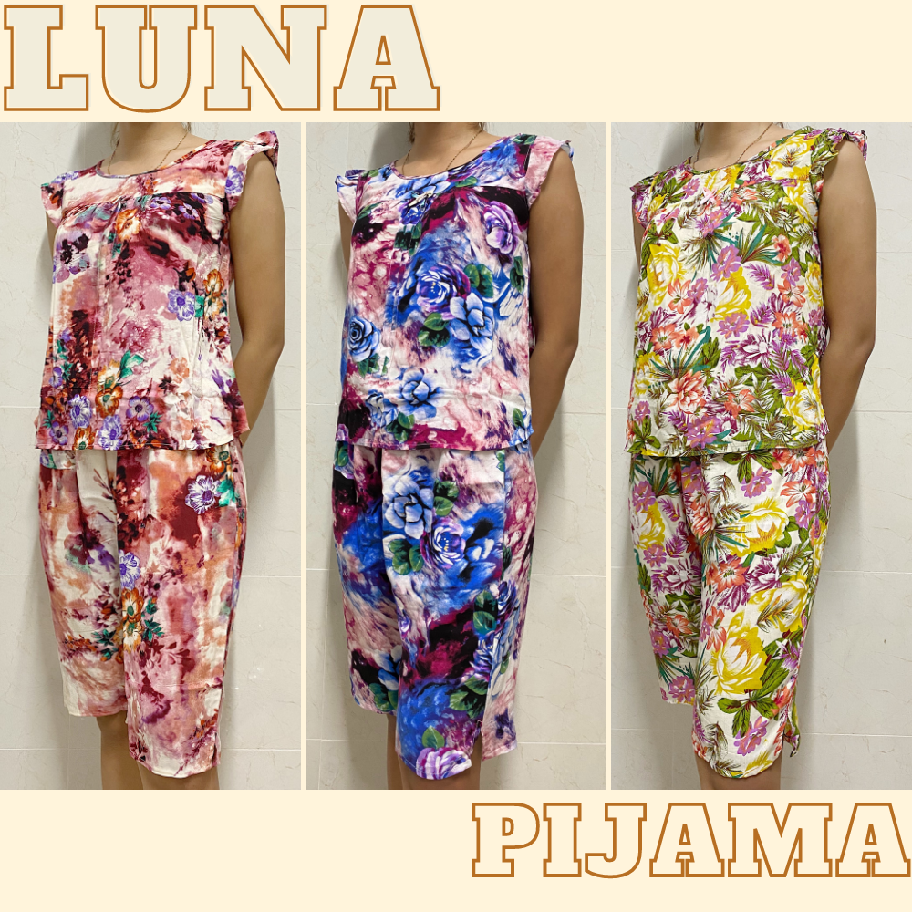 Đồ bộ pijama mặc nhà nữ LUNA quần lửng áo tay bèo vải tole lanh thoáng mát dưới 55kg LN03