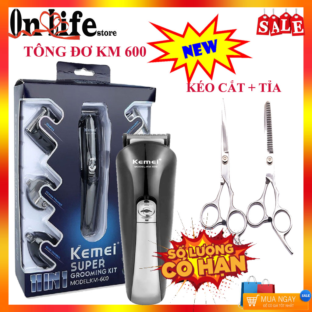 Tăng đơ cắt tóc không dây- Máy cắt tóc người lớn- Tông đơ cắt tóc gia đình đa năng chuyên nghiệp- Máy hớt tóc- Tăng đơ cắt tóc đa năng- Tông đơ Kemei KM600- kéo cắt tỉa, kéo cắt tóc nam, nữ