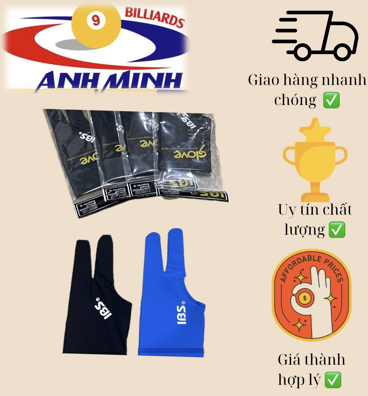 [HCM]Găng tay bida dán IBS nghịch dành cho người đeo tay phải