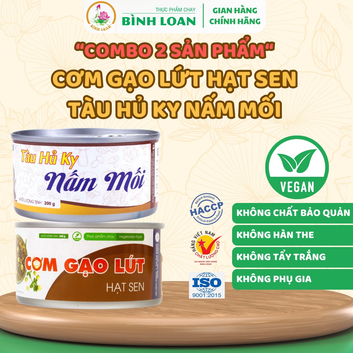 Combo 2 hộp: cơm gạo lứt hạt sen và tàu hủ ky nấm mối