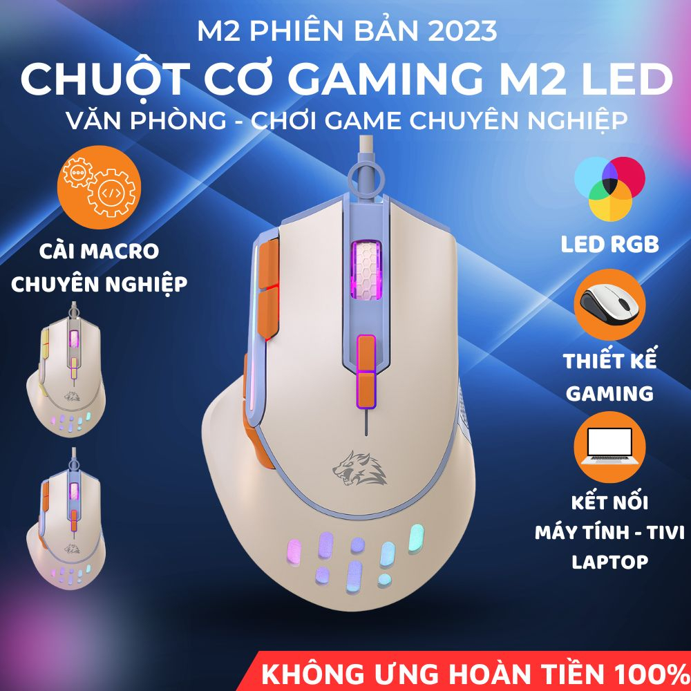 Chuột cơ máy tính có dây gaming m2 led rgb thiết kế cực ngầu cài macro chuyên nghiệp chơi game mọi chế độ
